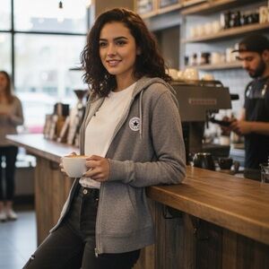 Vintage Converse zip up hoodie Sweatshirt Ladies Small gray